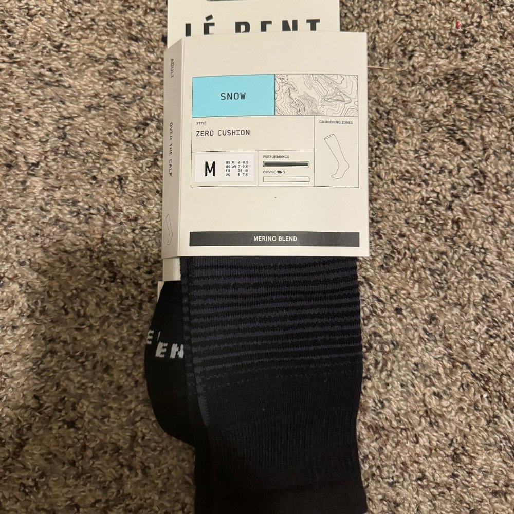Le Bent Ski Socks - Snow Zero Cushion - Size Medium (M) 6-8.5, (W) 7-9.5